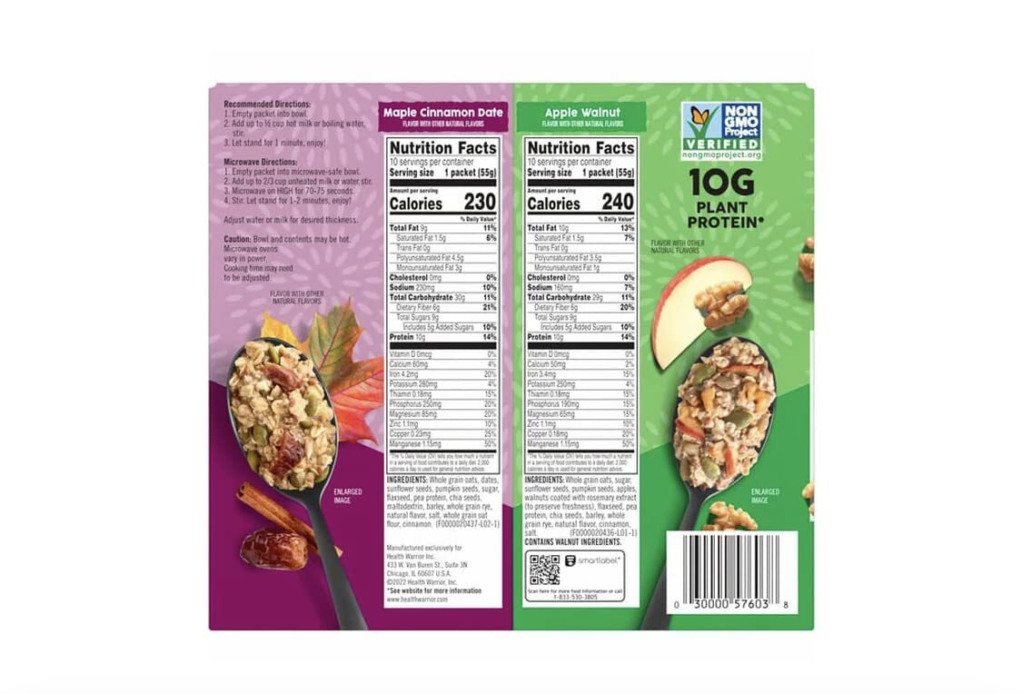 Health Warrior Grains & Seeds Oatmeal Variety Pack, 1.94 Ounce (20