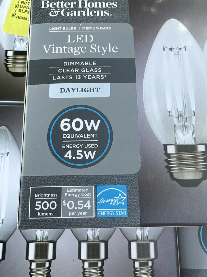 X5- Better Home & Gardens Vintage Style Bulb 60W LED Daylight  4 b10 bulb pack - Image 2 of 4