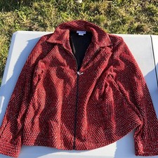 Alfred Dunner Red Black Tweed with Silver Metallic Threaded Zip Blazer 8P