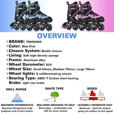 Größenverstellbare Inline Skates für Mädchen & Jungen Inliner LED Inline-Skates