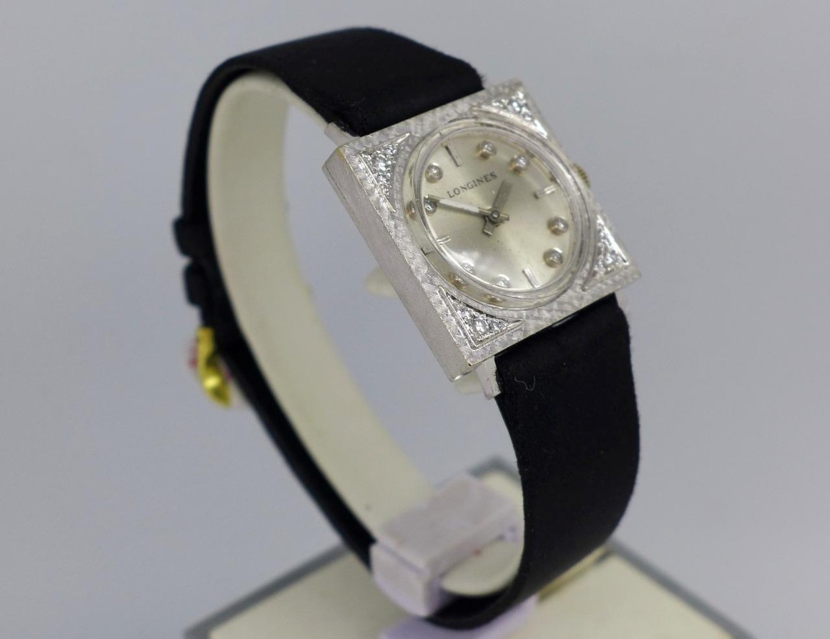 LONGINES Vintage 14kt White Gold Diamond Dial Diamonds on Case