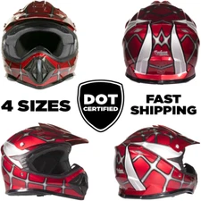 Youth RED WEB Kids Motocross Helmet DOT ATV UTV MX OffRoad Riding Gear 