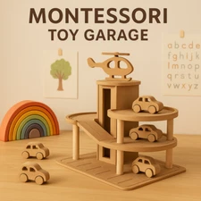 Montessori Waldorf Handcrafted Play Toys Wooden Car Parking Garage Paintable