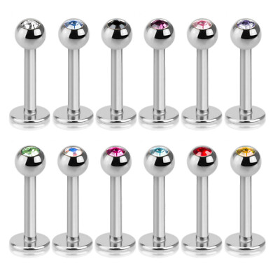 12er Set Labret Lippen Piercing Stecker Zirkonia Kristall Tragus Helix Ohr Z245