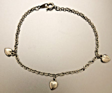 Silver Love 3 Dangle Heart Pendant Chain Ankle Bracelet 9 inches