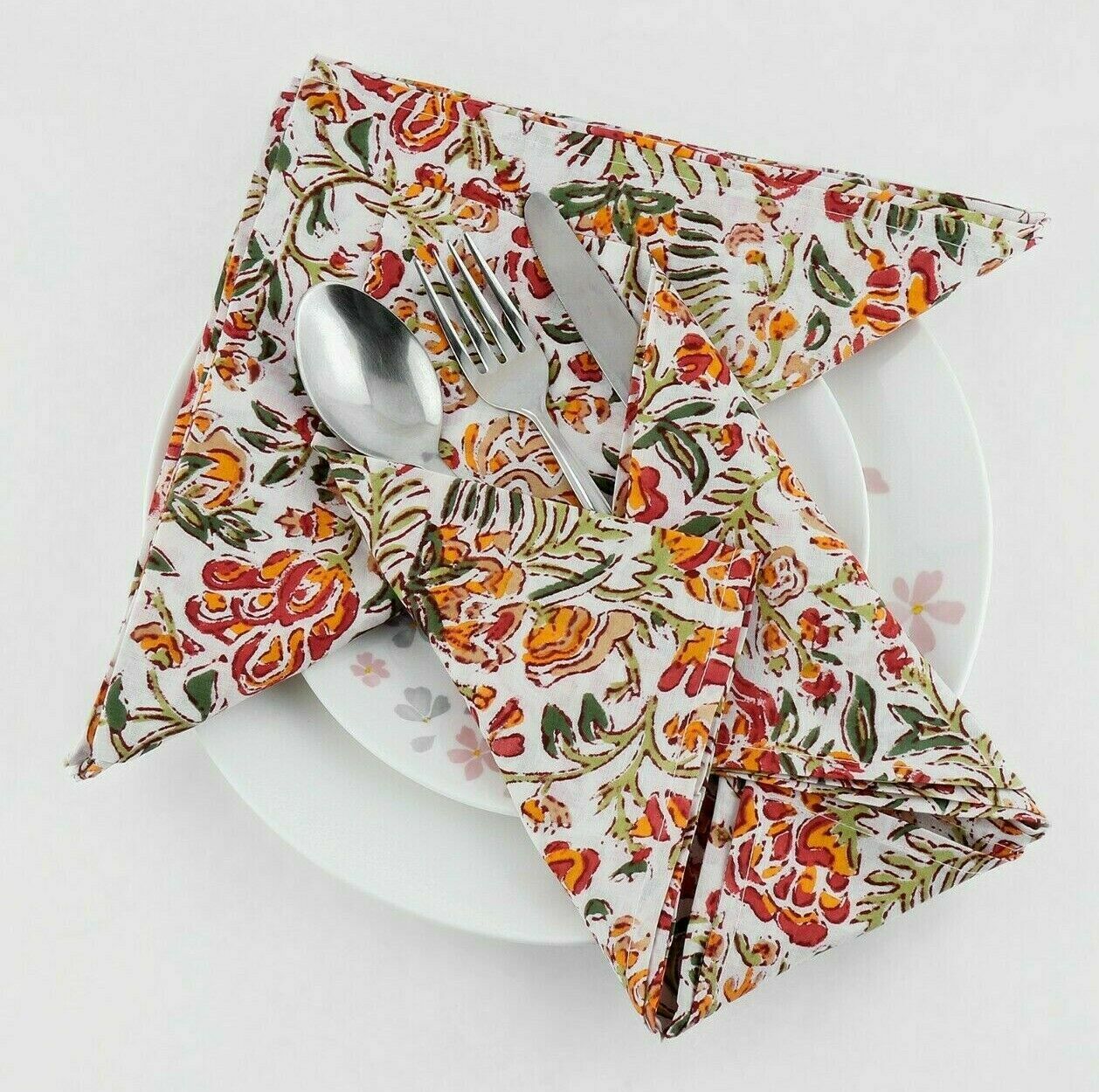 Set di 2 tovaglioli in stoffa di floreale per tavolo da... cotone rosso bianco