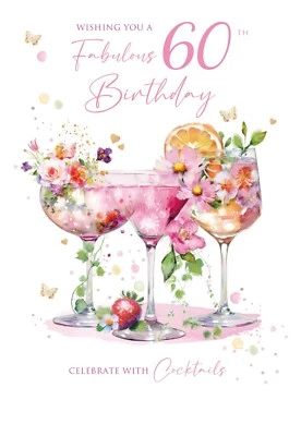 Happy 60th Birthday Card Cherry Orchard Female Cocktails