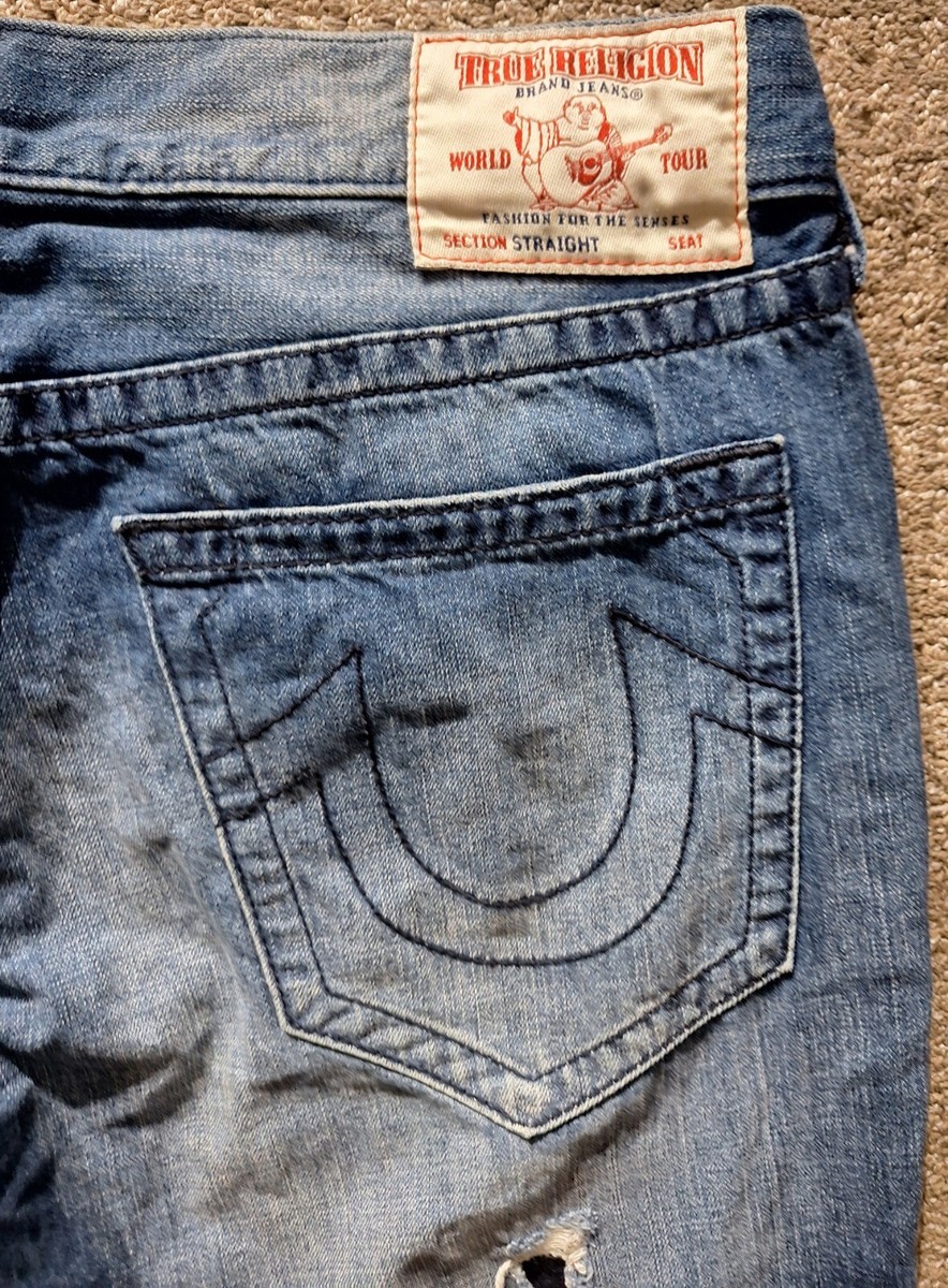True Religion Jeans Mens 38 (Meas. 40x33) Destressed Blue