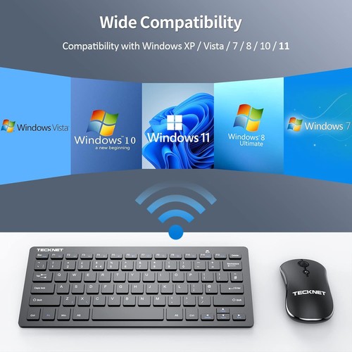 TECKNET Mini Wireless Keyboard & Mouse Set, 2.4G Cordless USB TK-KM001 Black - Picture 2 of 7
