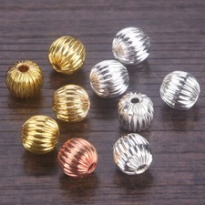Corrugated Round 4mm 5mm 6mm 8mm 10mm Plated Hollow Brass Metal Loose Beads Lot