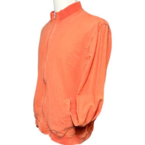 Alan Flusser Orange Linen Blend Bomber Jacket, Lightweight, Size L - Picture 3 of 5