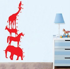 WALL STICKERS ADESIVI MURALI Metro adesivo animali cameretta bimbi altezza figli