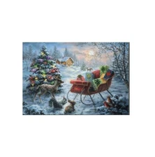 Snowy Christmas Cards with Animals (Pack of 10) Holiday Greeting Recycled Sleigh
