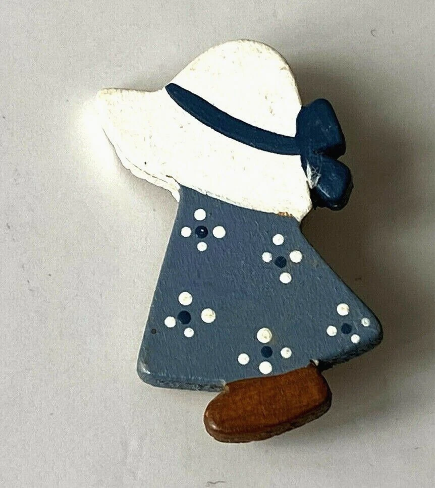 Broche Vintage Peinte Sur Bois - Jolie Pièce Ancienne - Occasion