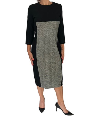 MICHAEL KORS Italy $1290 Black Gray Tweed Wool 3/4 Sleeve Sheath Midi Dress 10 - Picture 4 of 11