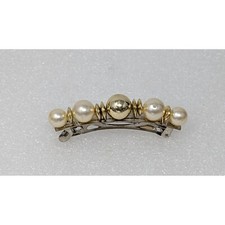 Vintage Gold Tone Faux Pearl Hair Barrette