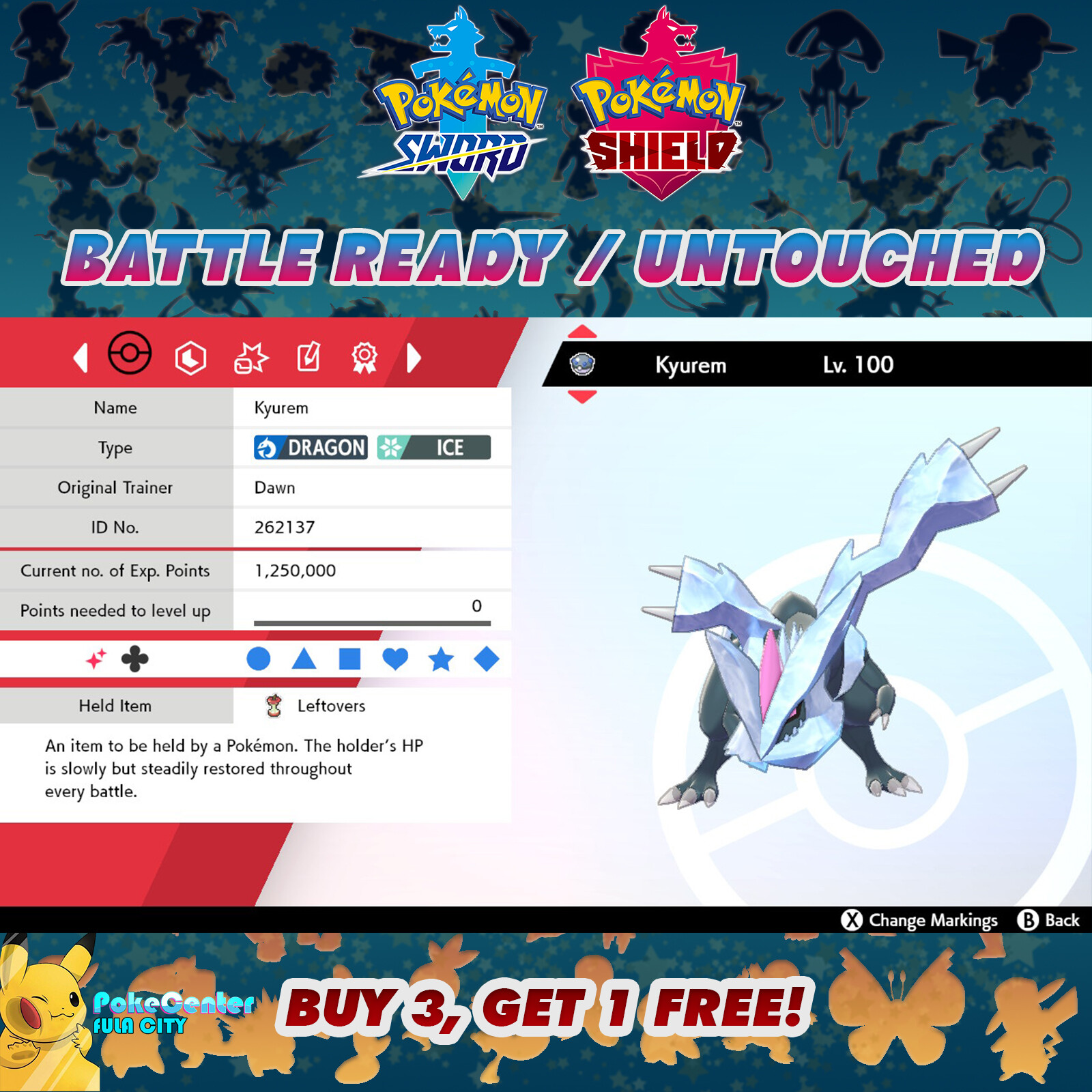 SHINY KYUREM ✨ LISTO PARA LA BATALLA / INTACTO ⚡ 6IV + EV ⚡ Pokémon Espada y Escudo