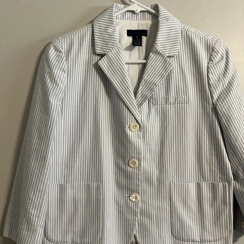 J. Crew Jacket Kid 6 Grey Blazer Striped Seersucker Lined Wedding Preppy - Picture 4 of 13