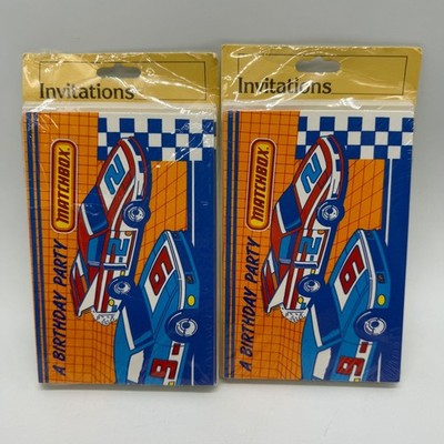 Matchbox Birthday Party Invitations Kids OS Blue Red 2 Packs 16 Count Vintage