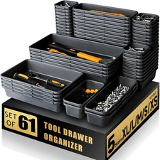 61 PCS (5 Size) Tool Box Organiser Tray Divider Set Desk Drawer Garage Storage