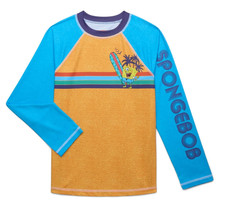 Boys S 6-7 SpongeBob SquarePants-Rash Guard Long Sleeve UPF 50 Orange Blue