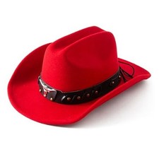 Cowboy Hat for Women and Men with Shapeable Wide Brim Felt Medium-Large Red
