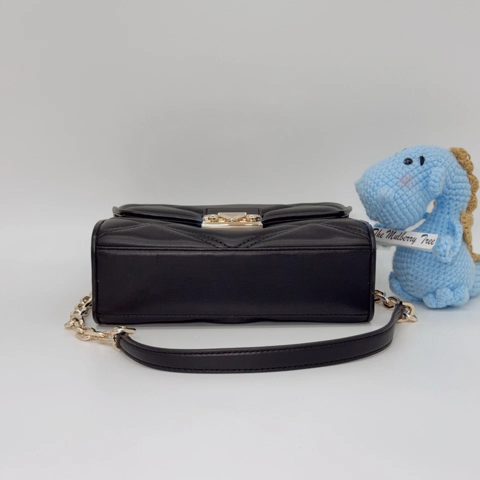 Michael Kors Serena Medium Crossbody Shoulder Bag Black Leather Gold Chain Purse - Image 4 of 4