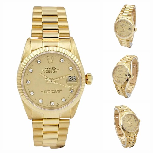 1987 Rolex Midsize 31mm DateJust 18K Gold Watch w/Diamond Cham...