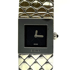 N Used CHANEL Matelasse Quartz Watch H0009 Working Item Silver Color x Black Dia