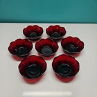 set of 7 1950s Anchor Hocking Ruby Red 4.5" Bowl Scalloped Berry