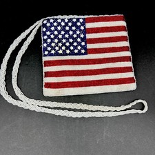 Vintage USA Flag Completely Beaded Red White Blue Cross body Purse Bag Patriotic