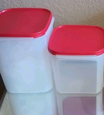 Nuovo Tupperware Modular Mates Square Set # 1-4 con guarnizione rossa contenitore trasparente 