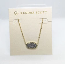 New Kendra Scott Elisa Pendant Gold Necklace In Platinum Drusy