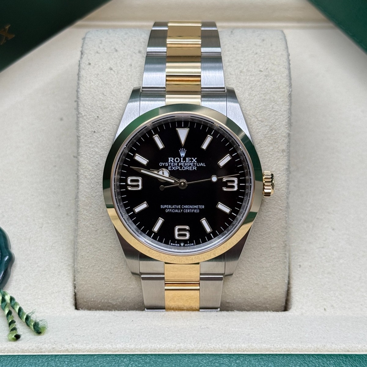 Rolex Explorer NEW 2025 Black Two Tone Yellow Gold Smooth Bezel