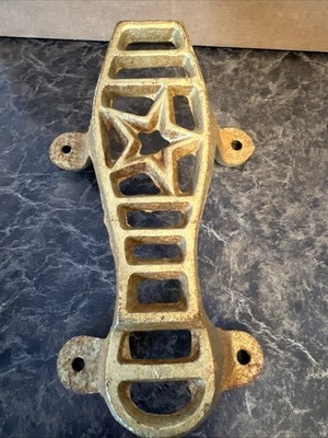 Vintage Cast Iron Star Shoe Shine Stand Boot -Shoe Rest Scraper Gold Tone Texas