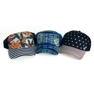 Lot of 3 Roxy Womens Trucker Hats Mesh Snapback Tie Dye Floral Patriotic Stars