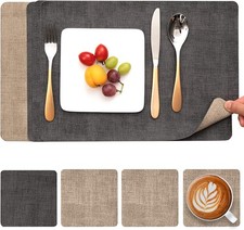 Abwaschbarer Tischset Leder Kunstleder Doppelseitig Grau Beige