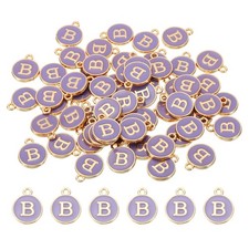 Letter Charm B, 60Pcs Double Sided Alphabet Initial Charm Pendants Beads Purple