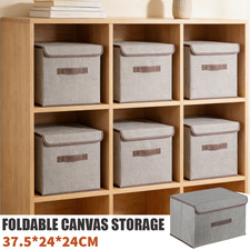 3/6x Large Foldable Canvas Storage Boxes Folding Fabric Clothes Baskets with Lid