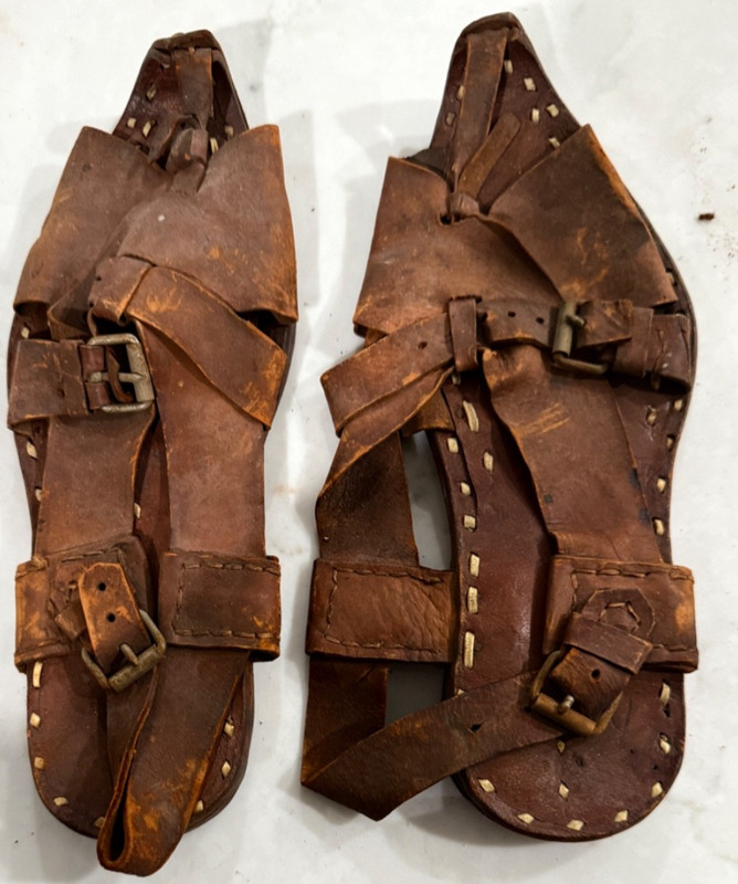 Vintage Handmade Leather Peasant Sandals Nailed Sole Buckle Strap Shoes Well wor