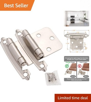 Stylish 10 pcs Brushed Nickel Cabinet Hinges - Self Closing, Adjustable Overlays