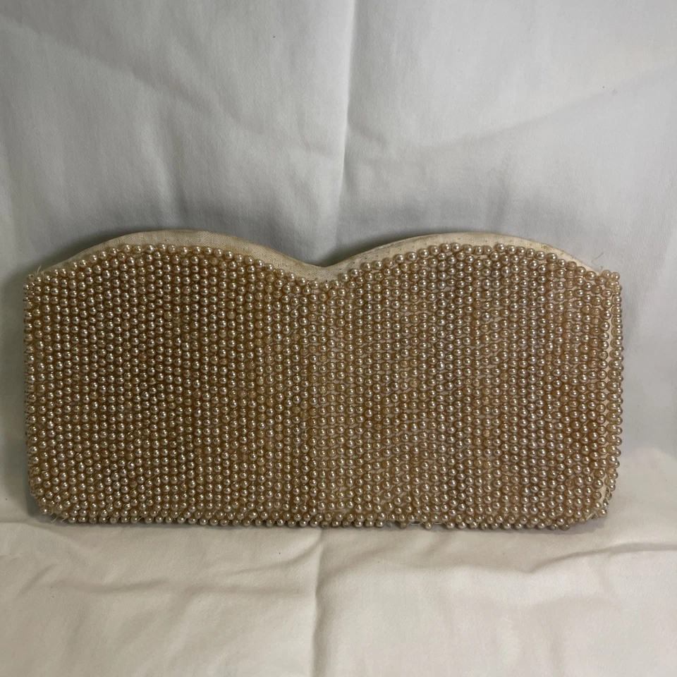 Искусственный жемчуг бисером застежки сумочки винтажный цветок молнии верхний шампанского бежевый Японии - Изображение 4 из 4