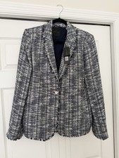 Elie Tahari Blazer Harbor Tweed Jacket Blazer Blue  White Womens 12 - NWT