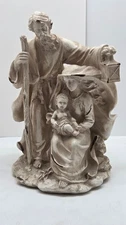 Holy Family Nativity Figurine Distressed Look Jesus Mary Joseph Beige Resin 10"