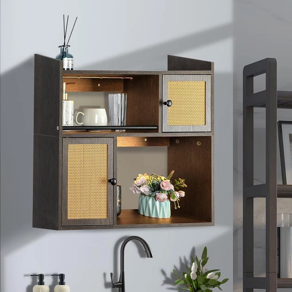 Mueble de Baño Montado en Pared con Luz LED Estantes Flotantes Organizador 23"x21" Foto 3 de 4