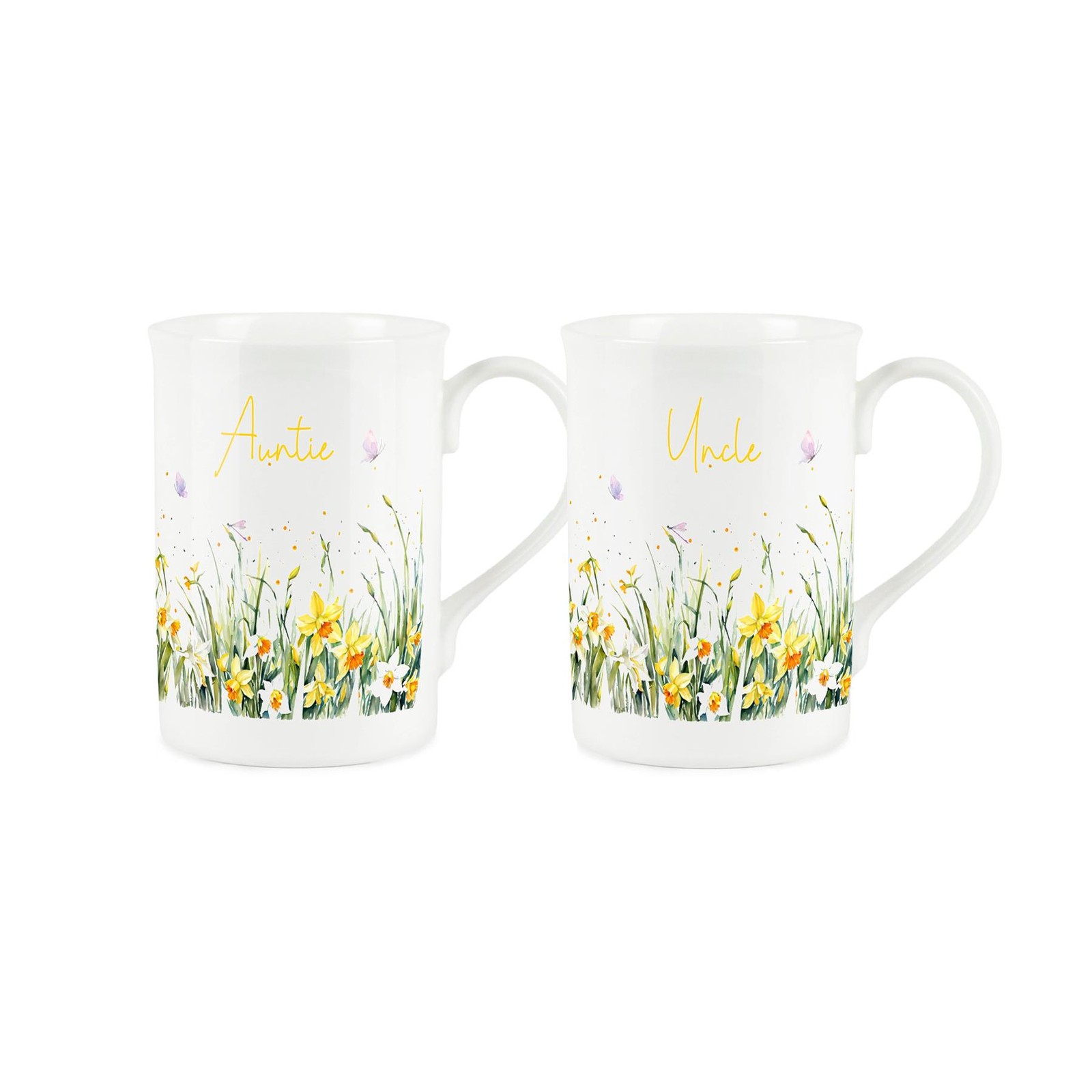 Spring Time Daffodils Auntie & Uncle Mugs Set - Bone China Cups Gift