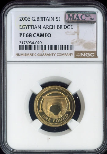 2006 GREAT BRITAIN 1 POUND EGYPTIAN BRIDGE NGC PF68 CAMEO MAC SPOTLESS .