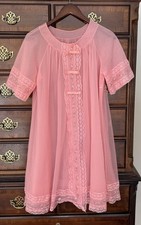 Vintage Shadowline Nylon SS Peignoir Nightgown Lace Roset Rosette SMALL robe 60s