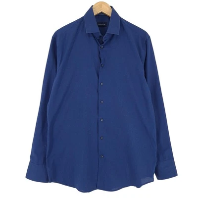 Christian Berg Chemise Habillée Homme Bleue Géométrique Coton Zc1 Taille 16.5 42 - Photo 1/4