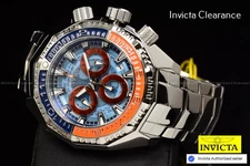 Invicta Akula Swiss Chronograph Orange Blue Dial High Polish SS Men's Watch 55mm